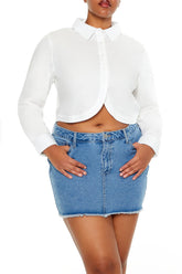 Plus Size Notched Cropped Shirt