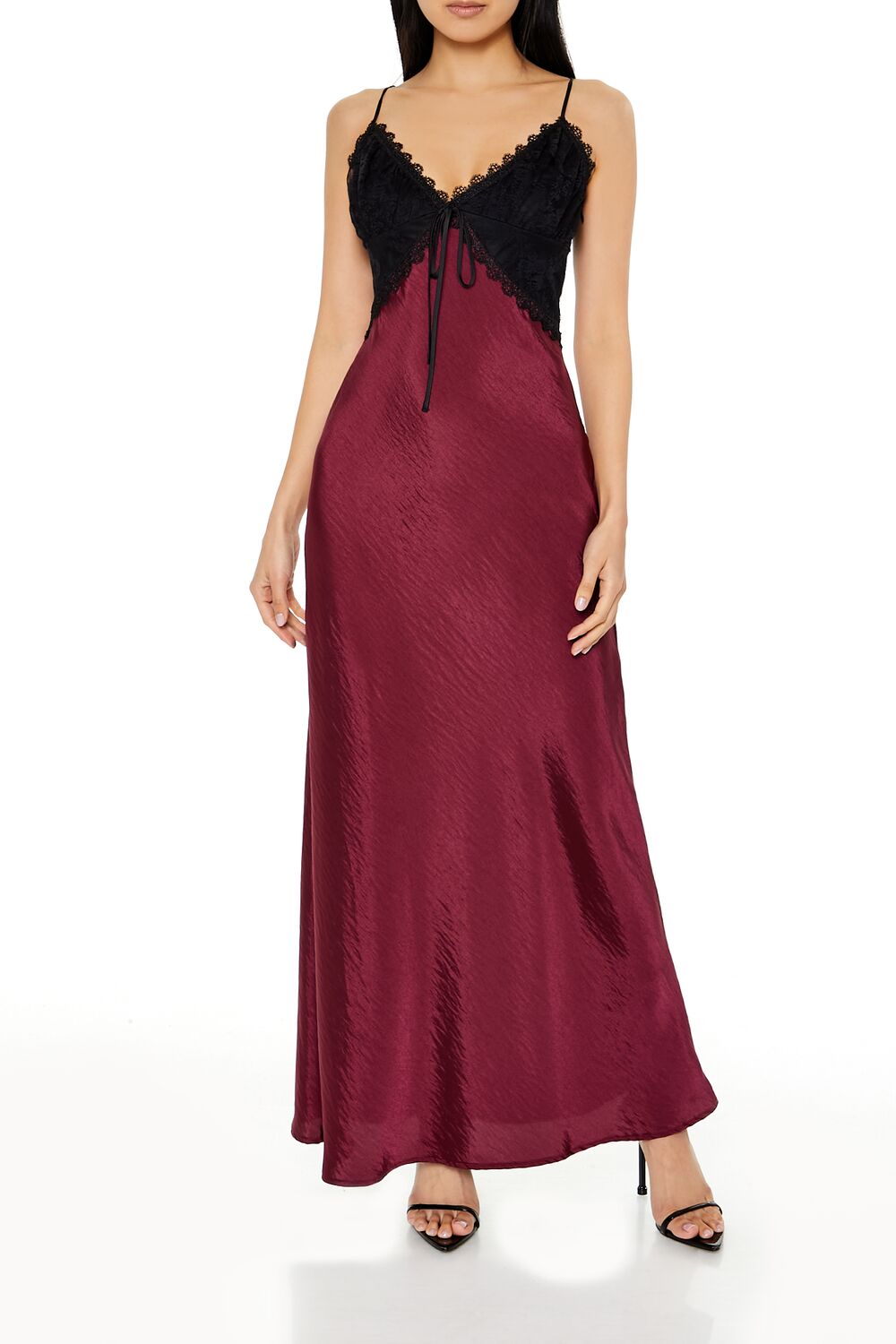 Forever 21 Two-Tone Maxi Slip Dress - burgundy-black Bonton Forever 21 Two-Tone Maxi Slip Dress - burgundy-black Bonton