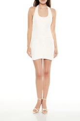 Button-Front Halter Mini Dress