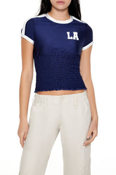 Smocked Ringer LA Cropped Tee
