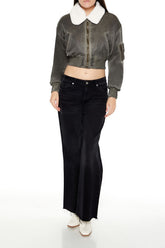 Oil Wash Cropped Bomber Jacket