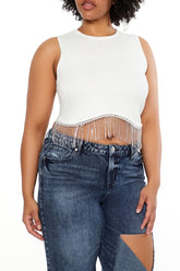 Plus Size Sweater-Knit Rhinestone Crop Top