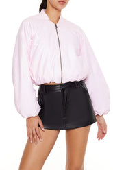 Faux Leather Balloon-Sleeve Jacket
