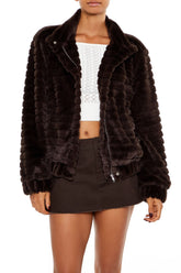 Quilted Faux Fur Bomber Jacket