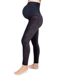 Women's Corduroy Back Boning Support Maternity Leggings Black