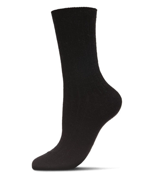 Women's Solid Luxe Ribbed Cashmere Blend Crew Sock Black