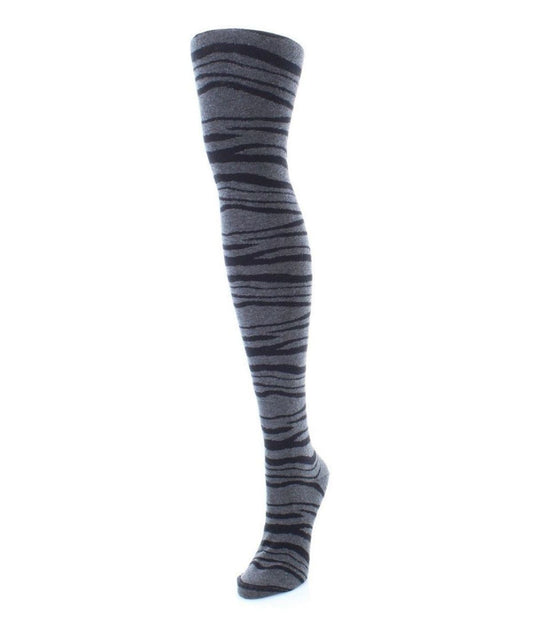 Zebra Stripe Cotton Blend Sweater Tights Dark Gray Heather
