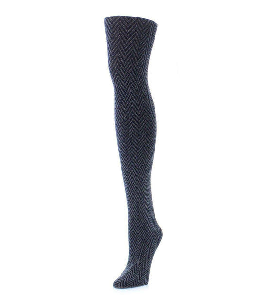 Zig Zag Textron Glam Opaque Knit Tights Black-Silver