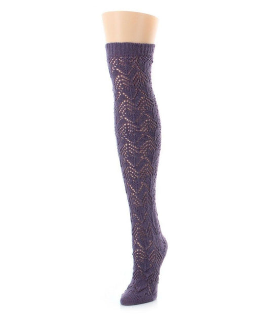 Zig Asymmetry Chunky Knit Over The Knee Sock Lavender