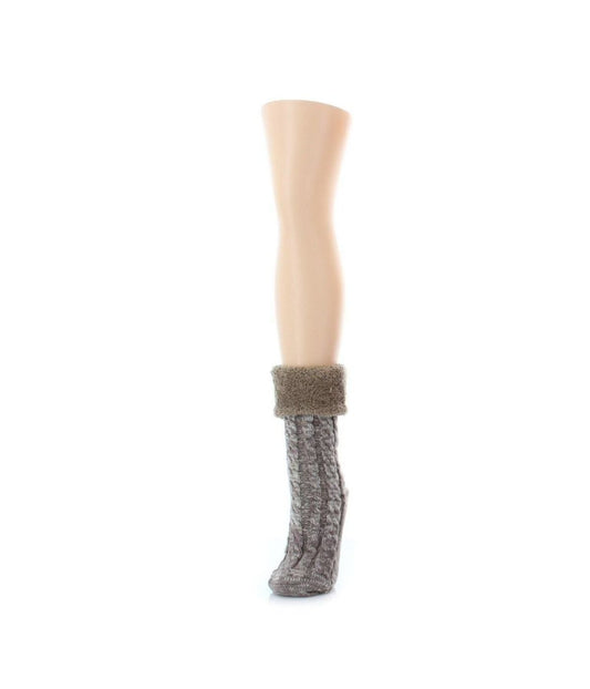 Twist Fuzz Sherpa Lined Ankle Length Lounge Sock Taupe