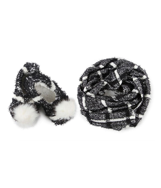 Perfect Plaid Knit Shawl Plush Lined Slippers Black