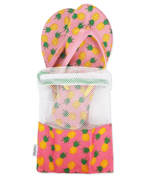 Women's Pineapple Flip Flops Mesh Bag Set Confetti Pink
