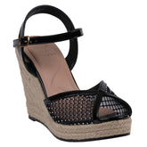 Women's Mila Black Embellished Mesh Espadrille Wedge Sandals