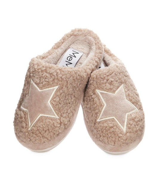 Kids' Embroidered Shaggy Star Non-Skid Slippers Taupe