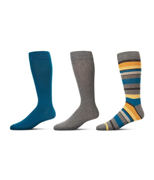 Striped Cotton Blend Crew Sock 3 Pack Gray Heather