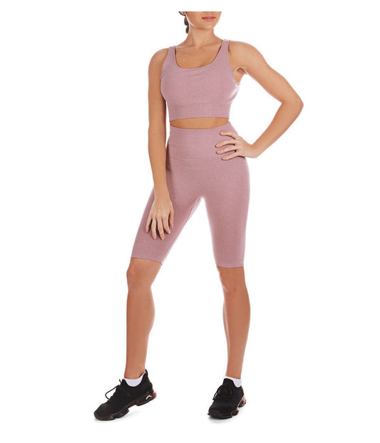 Seamless Ribbed Compression Shorts Pink Heather