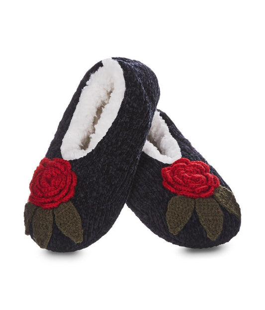 Women's Winter Rose Chenille Plush Lined Slippers Black