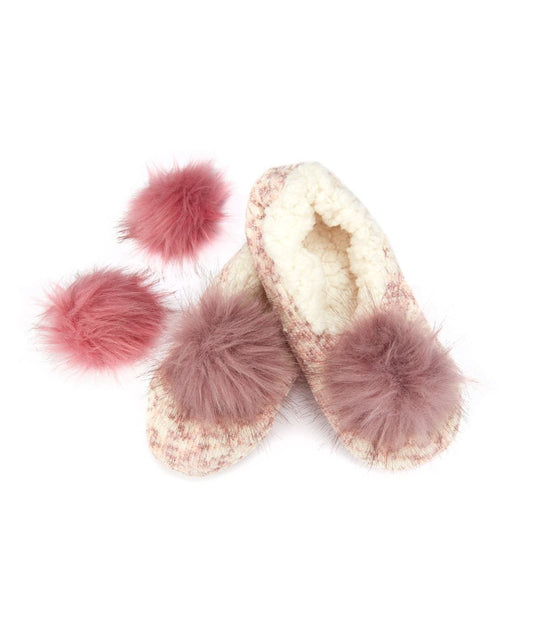 Speckled Chenille Interchangeable Pom Pom Slippers Pink