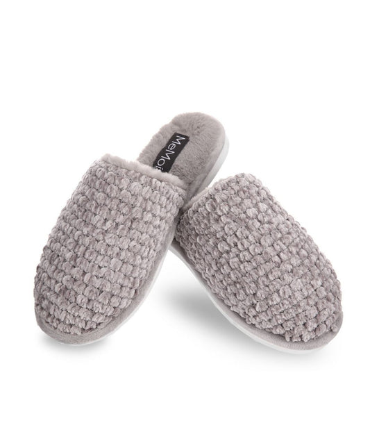 Woven Chenille Textured Plush Slippers Gray