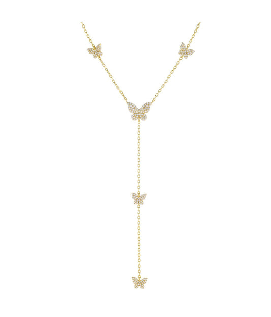 Pave Butterfly Lariat Gold