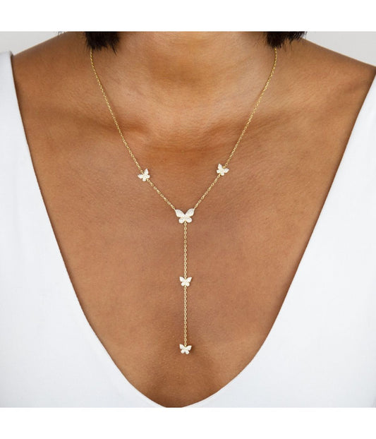 Pave Butterfly Lariat Gold