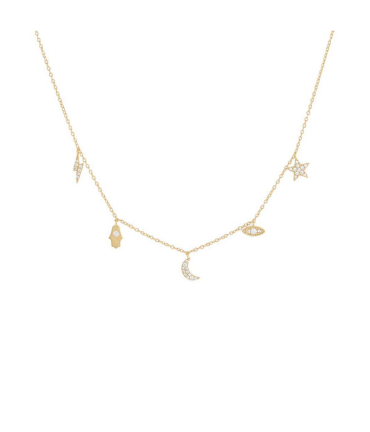 Pave Dangling Charms Necklace Gold