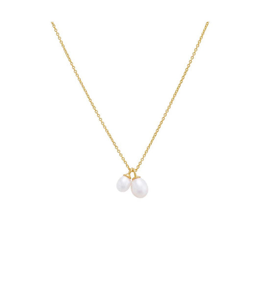 Mini Double Pearl Pendant Necklace Pearl White