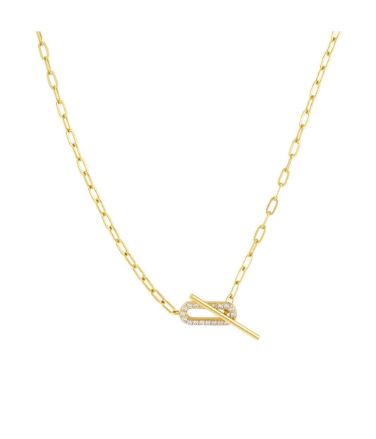 Delicate Pave Oval Toggle Necklace Gold