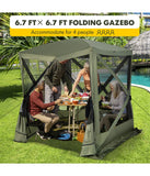 6.7 FT x 6.7 FT 4-Panel Pop Up Camping Gazebo Quick-Set With 2 Sunshade Cloths Green