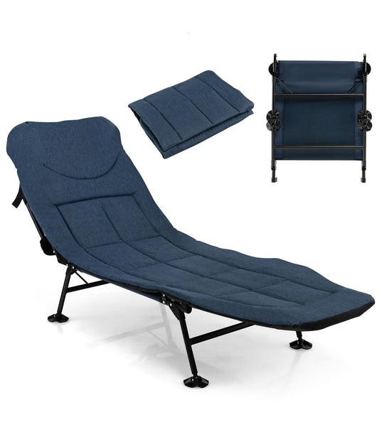 Folding Camping Cot With Detachable Mattress & 6-Position Adjustable Backrest Navy