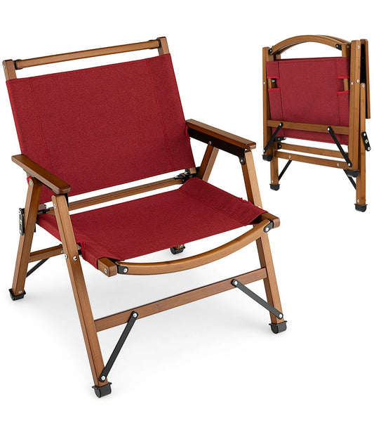 Patio Folding Portable Camping Beach Chair With Bamboo Frame Armrest Red
