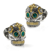 Sterling Silver and Gold Day of the Dead Skull Cufflinks