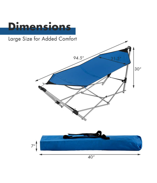Portable Folding Hammock Lounge Camping Bed Steel Frame Stand With Carry Bag Navy