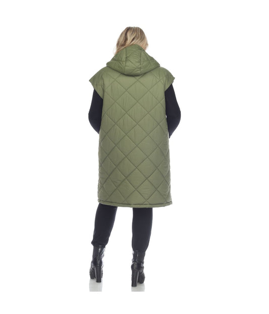 Plus Size Diamond Quilted Hooded Puffer Vest Olive