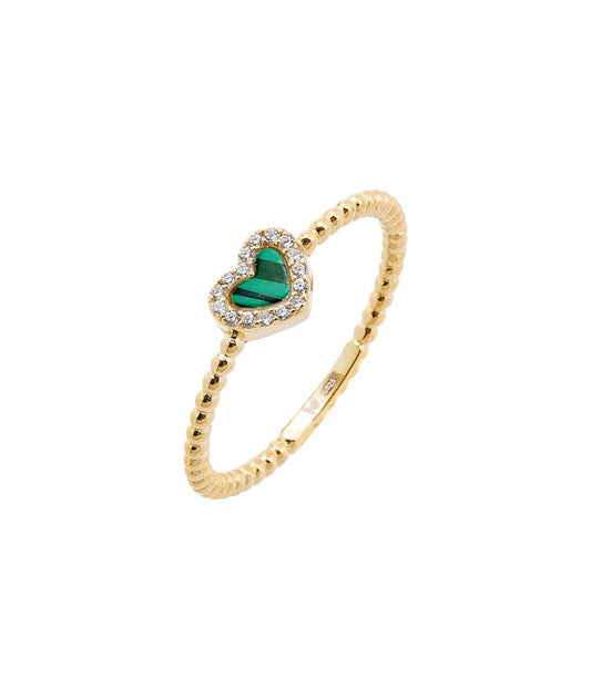 Tiny Pave Colored Gemstone Beaded Ring Malachite