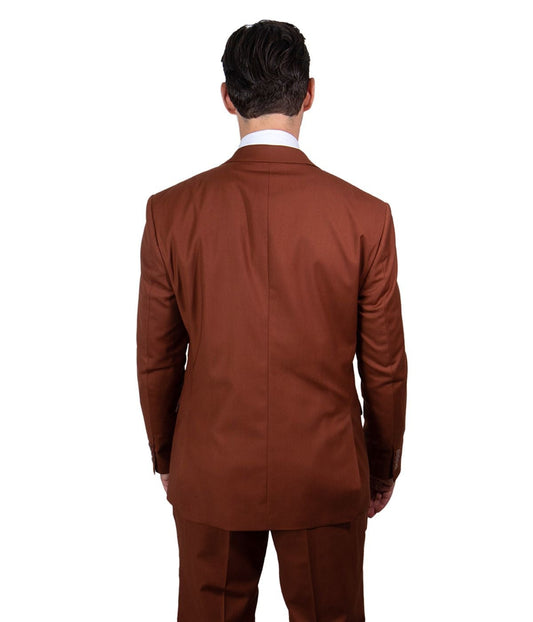 Mens Three Piece Solid Notch Lapel Suit With Matching Vest Light Brown