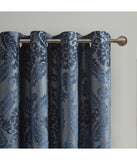 Enid Knitted Jacquard Paisley Total Blackout Grommet Top Curtain Panel Navy