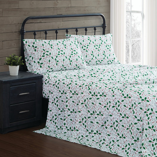 Holiday Flannel Holly Sheet Set