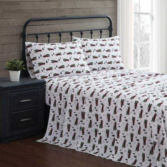 Holiday Flannel Holiday Truck Sheet Set