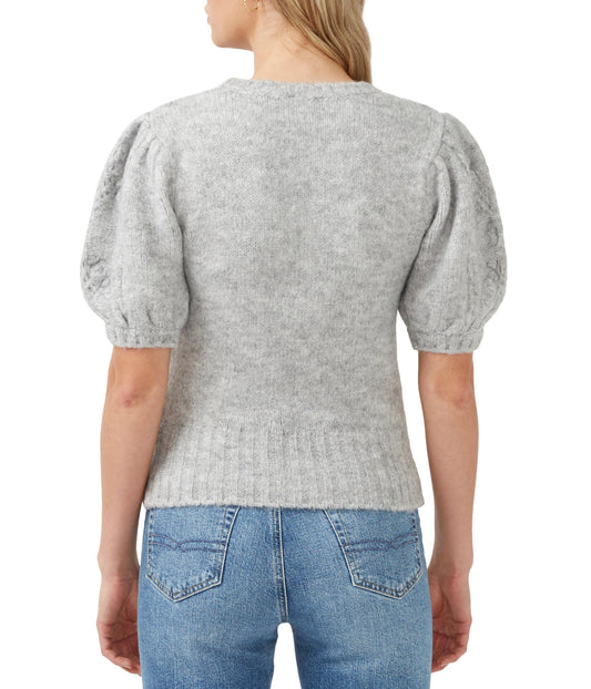 Lissa Ruffle Collar Short Sleeve Sweater Light Heather Grey