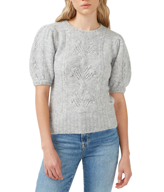 Lissa Ruffle Collar Short Sleeve Sweater Light Heather Grey