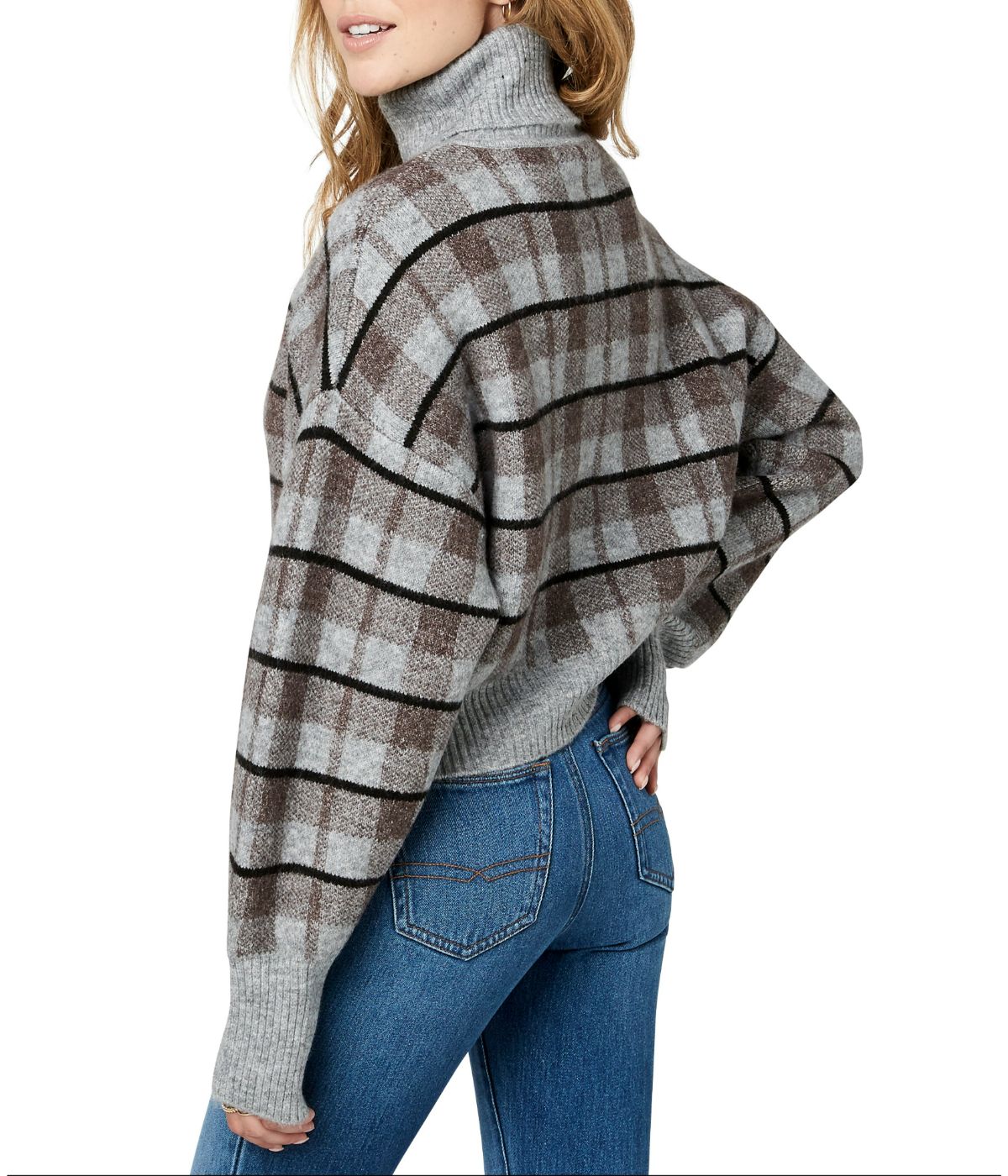 Remi Long Sleeves Turtleneck Sweater Tan Windowpane