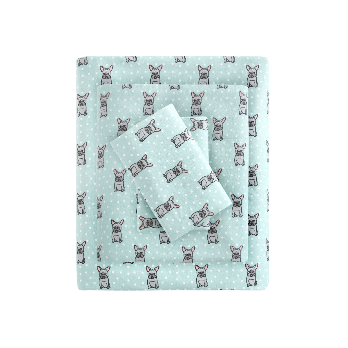 Cozy Cotton Flannel Printed Sheet Set Aqua French Bulldog