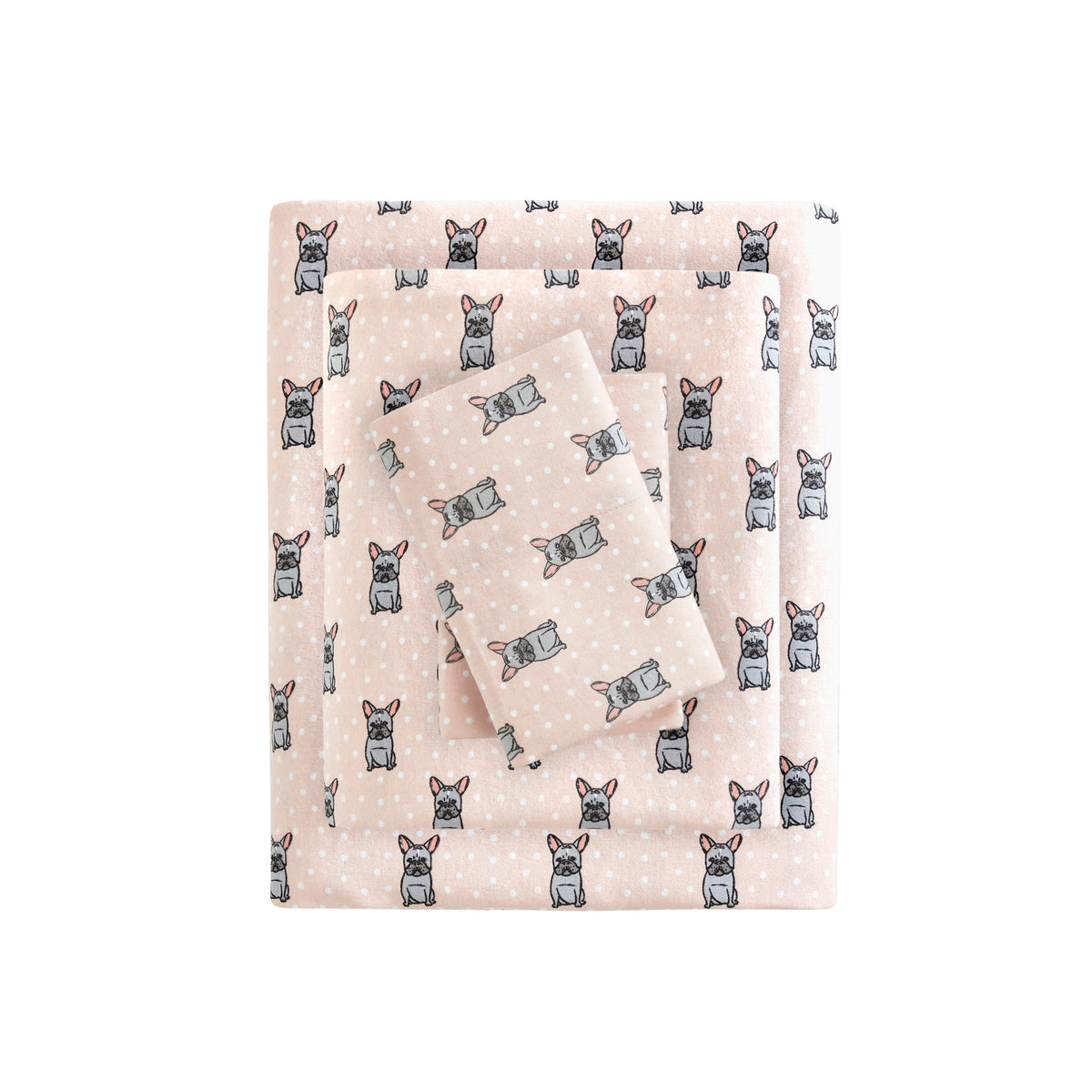 Cozy Cotton Flannel Printed Sheet Set Pink French Bulldog