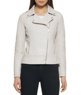 Faux Leather Asymmetrical Moto Jacket Stone