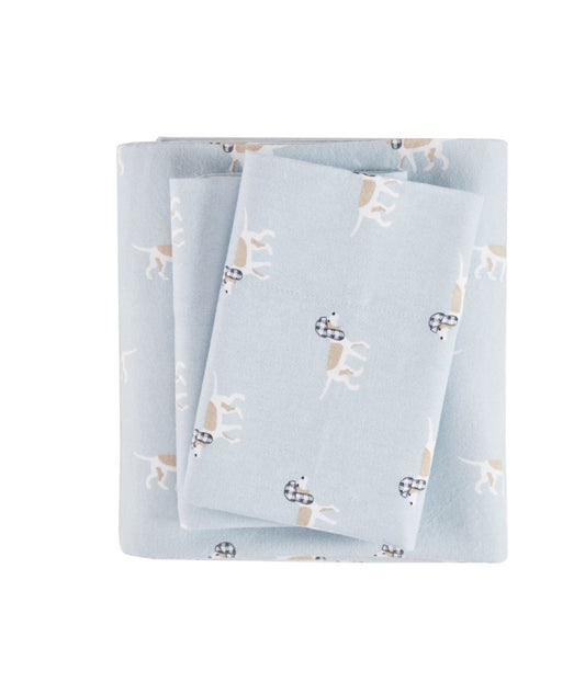 Cotton Flannel Sheet Set Blue Dog