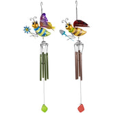 Pink and Green Bees Outdoor Garden Windchimes - 30" - Set of 2
