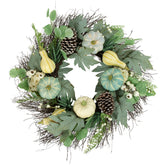 Pumpkins With Berries Artificial Fall Harvest Wreath - 22" - Green and White