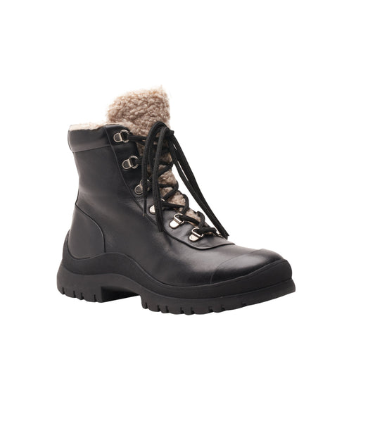 Lace-Up Lug Bootie With Faux Shearling
