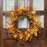 Orange Berries and Yellow Leaves Fall Harvest Artificial Wreath  22"